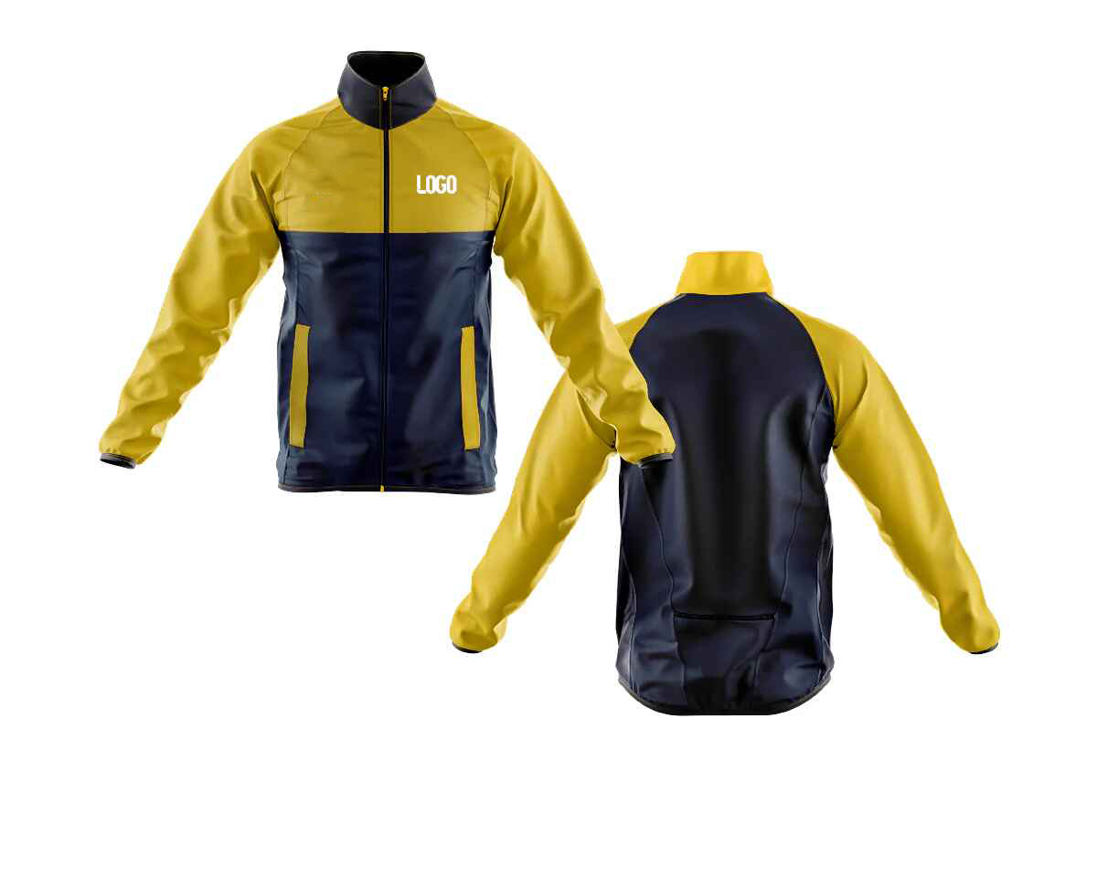 Mustard and Navy Color-Block Drop-Tail Cycling Jacket